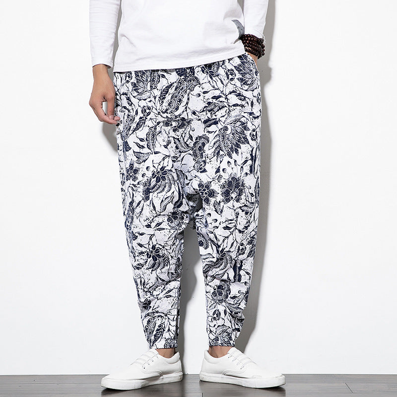 Foreign Trade Amazon 20 Spring And Summer Chinese Style Cotton And Linen Casual Pants Male Printing Long Pants Tide Large Size Loose Hip-Hop Pants (Available)
