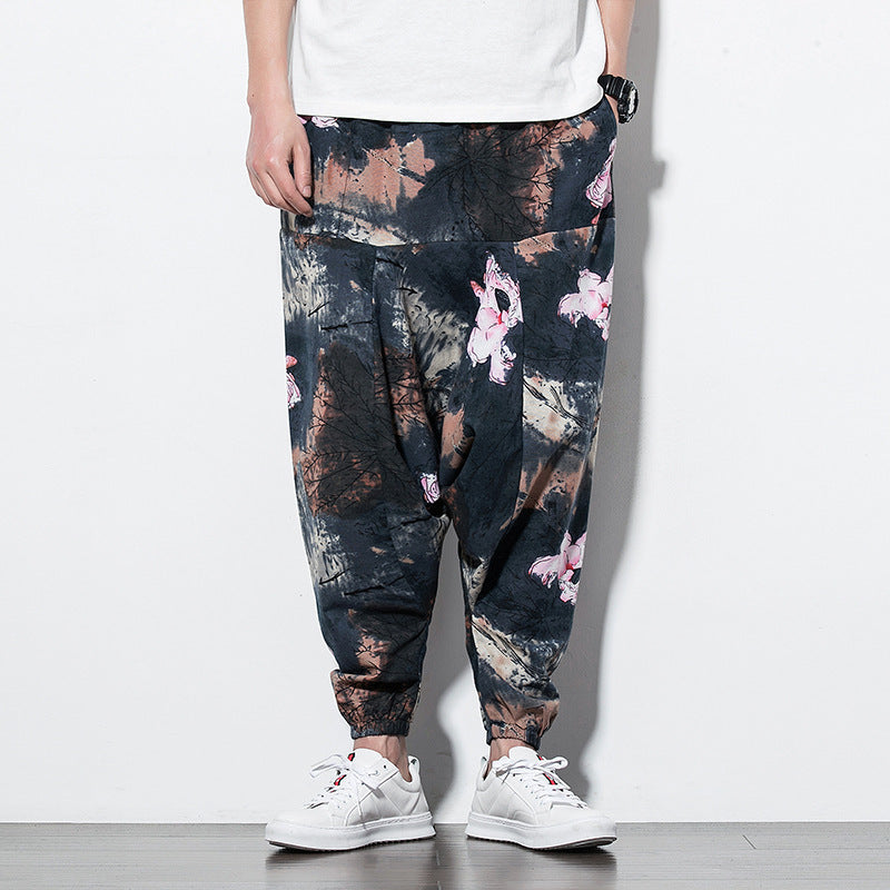 Foreign Trade Amazon 20 Spring And Summer Chinese Style Cotton And Linen Casual Pants Male Printing Long Pants Tide Large Size Loose Hip-Hop Pants (Available)