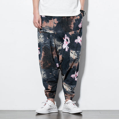 Foreign Trade Amazon 20 Spring And Summer Chinese Style Cotton And Linen Casual Pants Male Printing Long Pants Tide Large Size Loose Hip-Hop Pants (Available)
