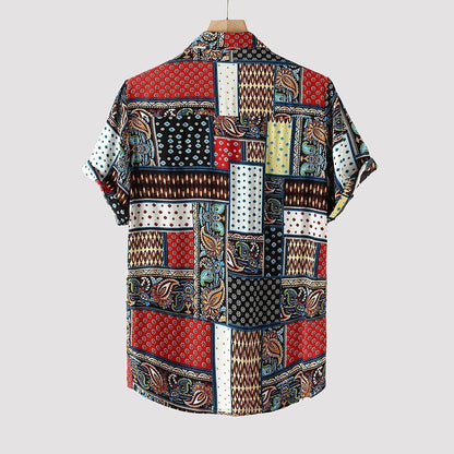 Mens Vintage Ethnic Style Printing Loose Short Casual Shirt (Available)