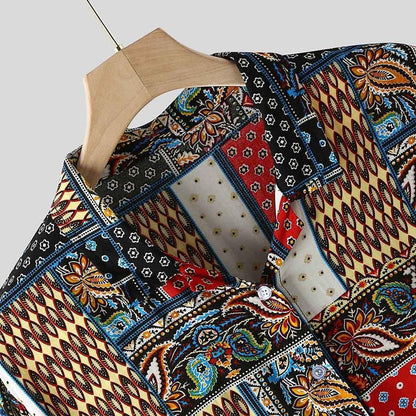 Mens Vintage Ethnic Style Printing Loose Short Casual Shirt (Available)