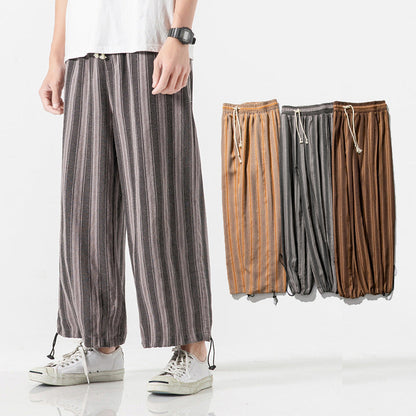 Linen Cropped Trousers Striped Cotton Linen Trousers (Available)