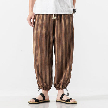 Linen Cropped Trousers Striped Cotton Linen Trousers (Available)