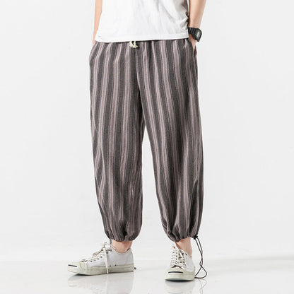 Linen Cropped Trousers Striped Cotton Linen Trousers (Available)