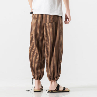 Linen Cropped Trousers Striped Cotton Linen Trousers (Available)