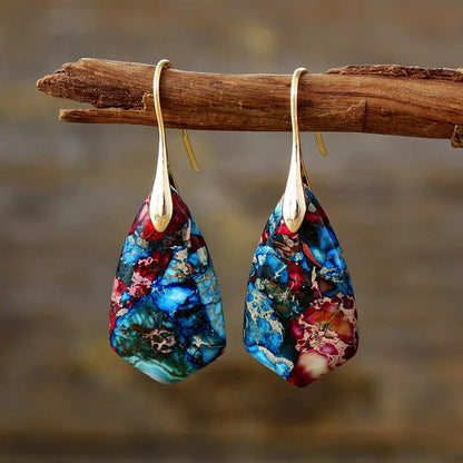 Unique Natural Stone Jewelry Ethnic Gold Plated Earrings For Women  (Available)