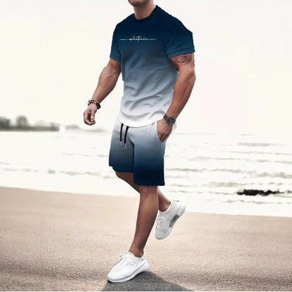 Summer Fashion Trend 3D Digital Printing Men's Short Sleeve Shorts Suit (  (Available)