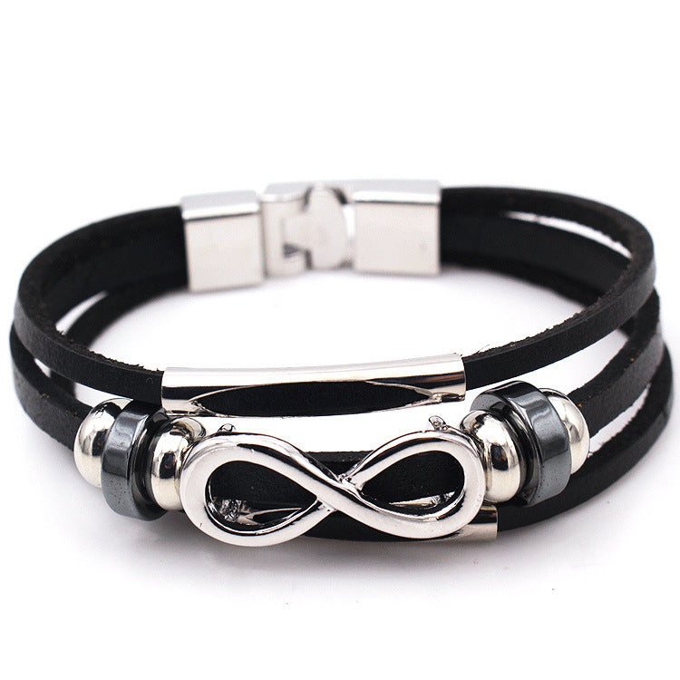 PH18 direct sales Europe and the United States neutral non-mainstream leather retro men's leather bracelet bracelet 8 word unlimited symbol (Available)