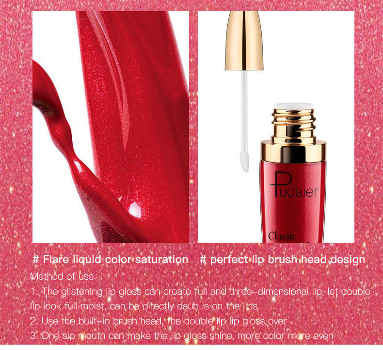 Pudaier Sip Glitter Flip Matte Shimmer Lip Gloss No Stain On Cup Diamond Lipstick (Available)