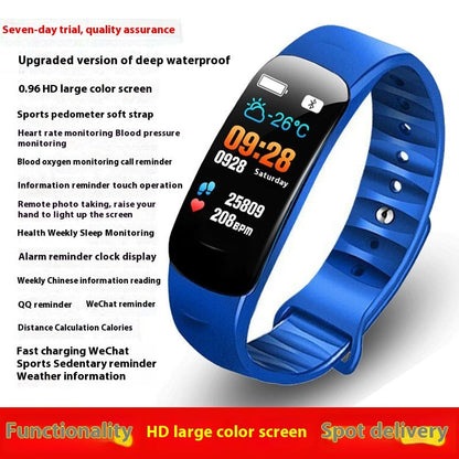C1 Blood Pressure Heart Rate Waterproof Color Screen Bluetooth Pedometer Sports Watch
