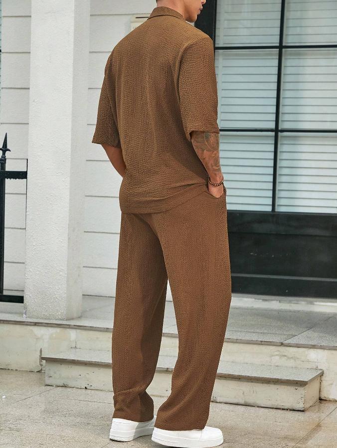 Commuter Suits Summer Short-sleeved Top And Loose Straight Trousers Casual Outfits Outdoor Mens Clothing   (Available)
