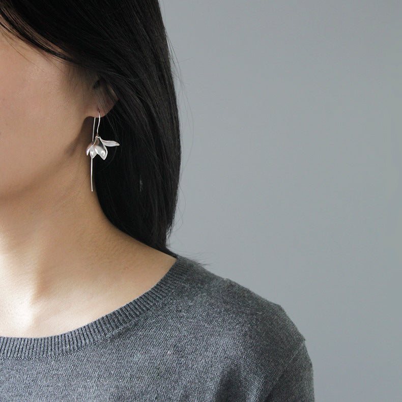 Gold Silver Earring Fashion Jewelry Elegant Magnolia Flower Dangle Earrings For Women Gifts  (Available)