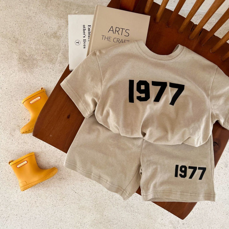 Children's Cotton Suit Summer New Boys And Girls Printed Short-sleeved T-shirt Baby Shorts Two-piece Set (Available)