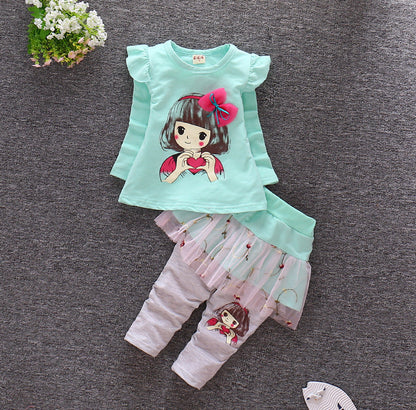 Long Sleeve Toddler Stitching Skirt Pants Set  (Available)
