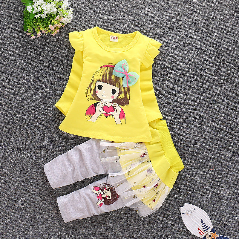 Long Sleeve Toddler Stitching Skirt Pants Set  (Available)