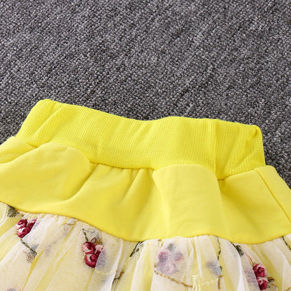 Long Sleeve Toddler Stitching Skirt Pants Set  (Available)