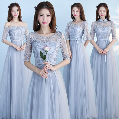 Long Bridesmaid Blue Wedding Dress Girlfriends Party Dress