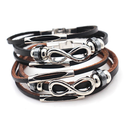 PH18 direct sales Europe and the United States neutral non-mainstream leather retro men's leather bracelet bracelet 8 word unlimited symbol (Available)