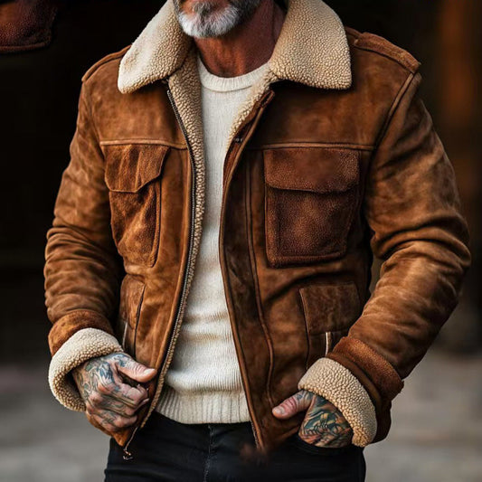 Men's Coat Top Lambswool Lapel Zip Jacket  (Available)