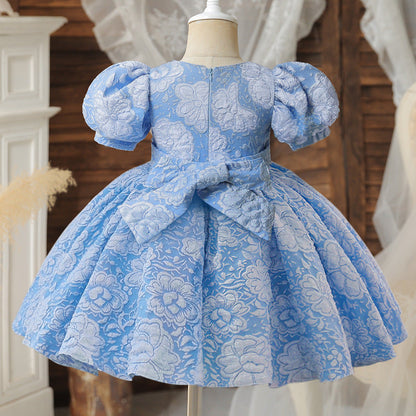 Girl's Baby Dress For One Year Old Puff Sleeve Bow Princess Dress (Available)