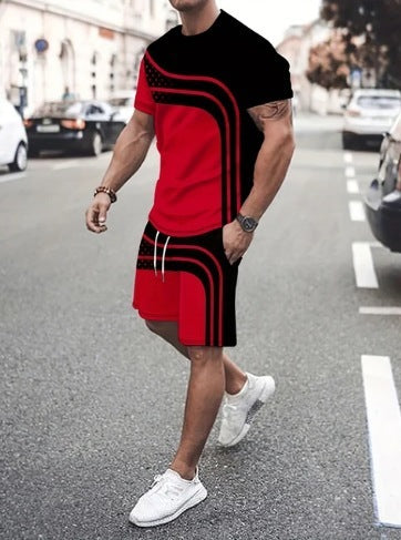 Summer Fashion Trend 3D Digital Printing Men's Short Sleeve Shorts Suit (  (Available)