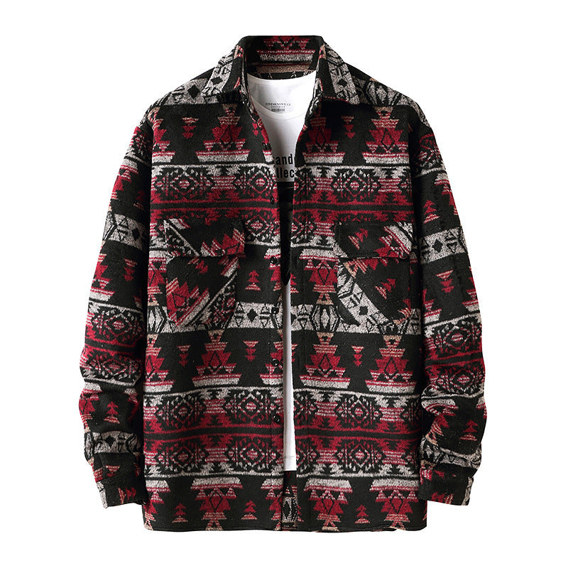 New Men's Ethnic Style Woolen Plaid Shirt Jacket (Available)