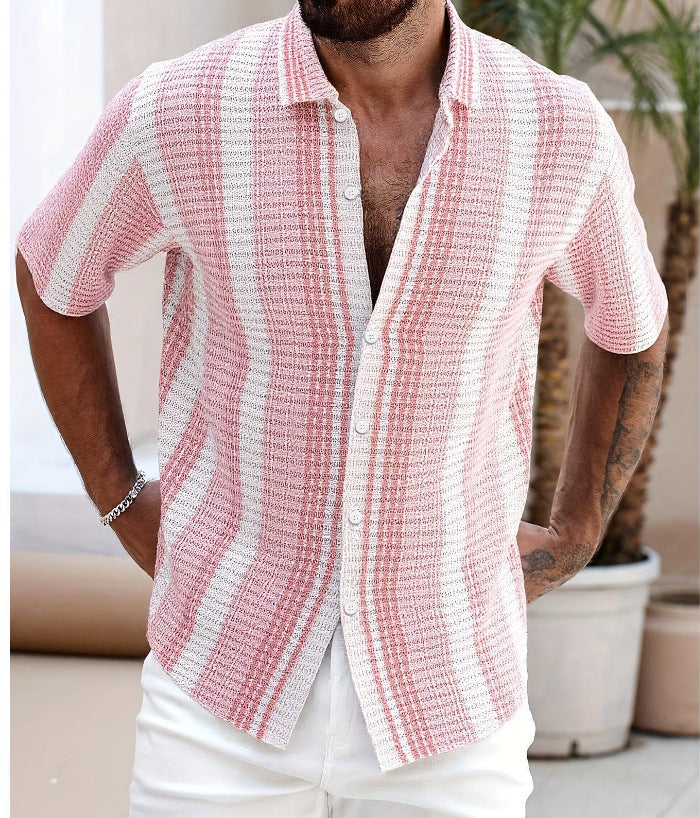 Men's Casual Slim Beach 3D Printed Short Sleeve Shirt (Available)