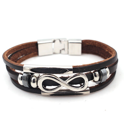 PH18 direct sales Europe and the United States neutral non-mainstream leather retro men's leather bracelet bracelet 8 word unlimited symbol (Available)