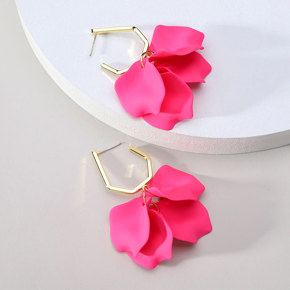 Fashion Jewelry Rose Petal Long Exaggerated Earrings For Women (Available)