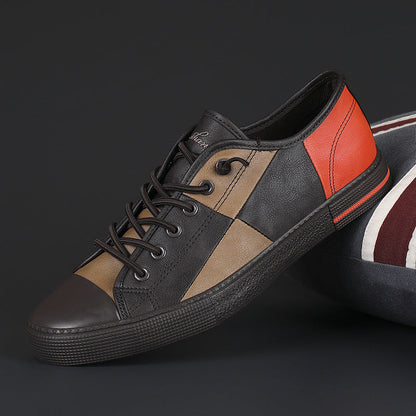 Men's New Fashionable All-match Color Matching Color Contrast Leather Shoes With Rubber Sole  (Available)