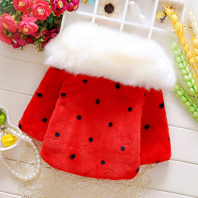New Baby Girl Winter Coat Cloak Fur Collar Warm Thick Velvet Children's Clothes Kids (Available)