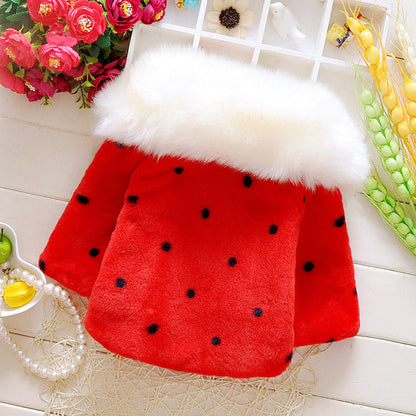 New Baby Girl Winter Coat Cloak Fur Collar Warm Thick Velvet Children's Clothes Kids (Available)