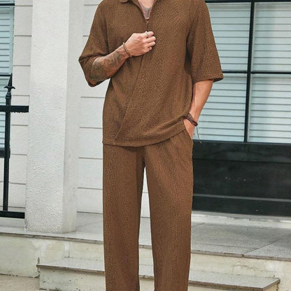 Commuter Suits Summer Short-sleeved Top And Loose Straight Trousers Casual Outfits Outdoor Mens Clothing   (Available)