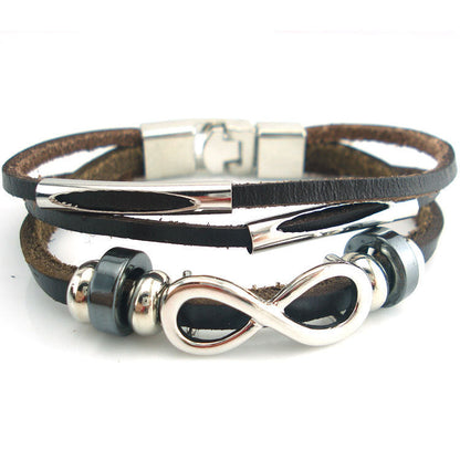 PH18 direct sales Europe and the United States neutral non-mainstream leather retro men's leather bracelet bracelet 8 word unlimited symbol (Available)