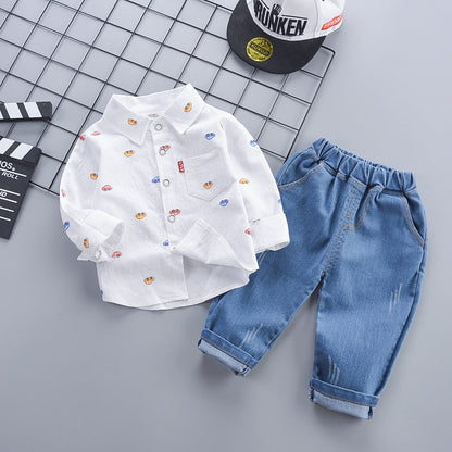 Children's Clothing Autumn Korean Style Autumn Clothing Casual Shirt Two-piece Boy Suit  (Available)
