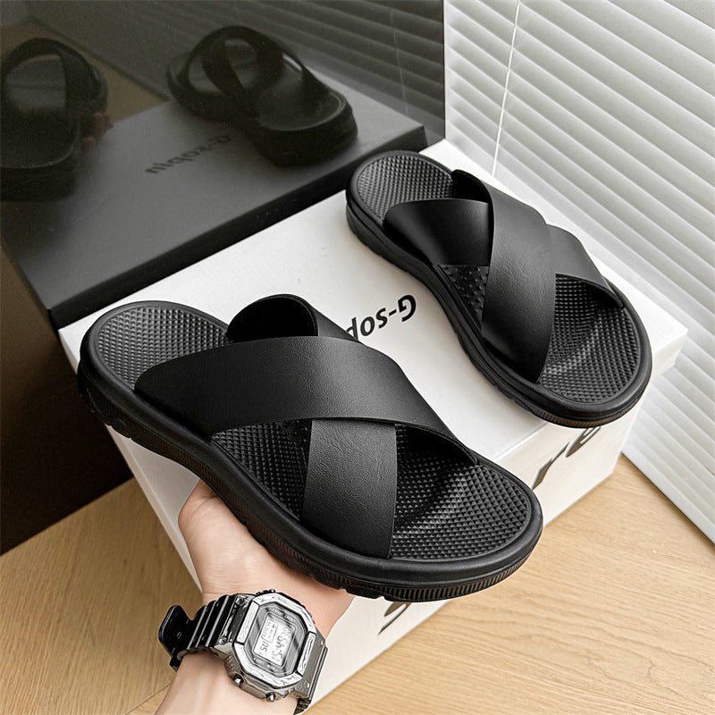Leather Cross Plus Size Beach Casual Slippers Men (Available)