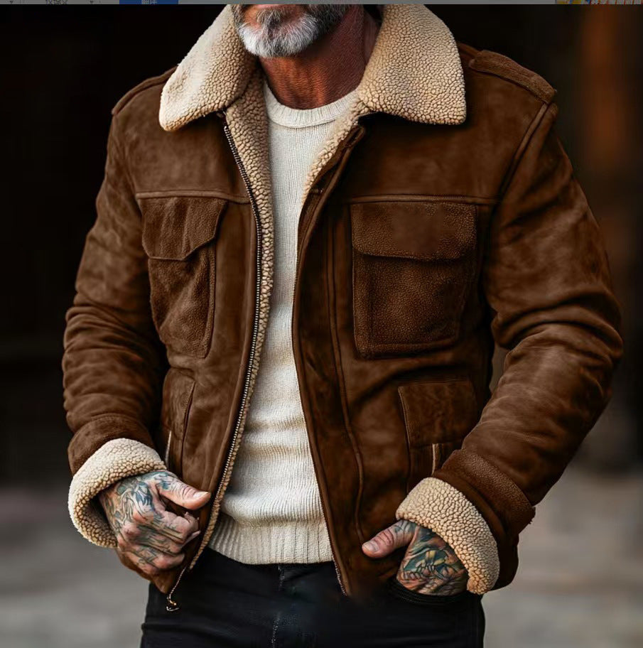 Men's Coat Top Lambswool Lapel Zip Jacket  (Available)