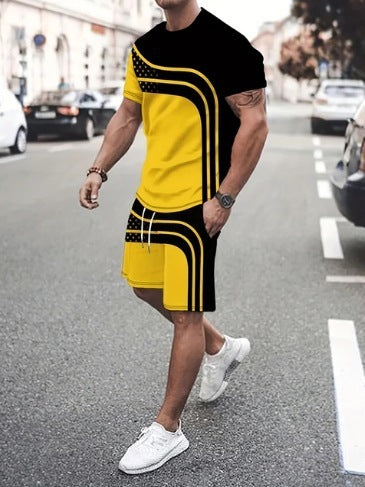 Summer Fashion Trend 3D Digital Printing Men's Short Sleeve Shorts Suit (  (Available)