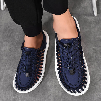Fashion Woven Sandals Women Men Drawstring Tie Roman Shoes Summer (Available)