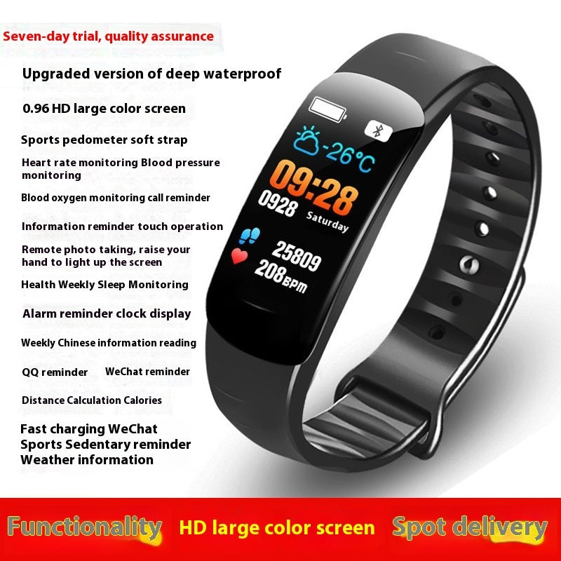 C1 Blood Pressure Heart Rate Waterproof Color Screen Bluetooth Pedometer Sports Watch (Available)
