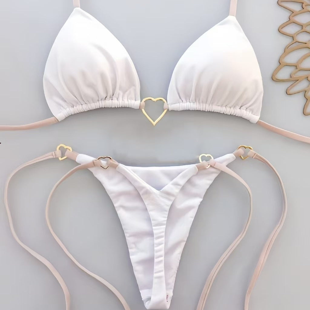 New Nylon Solid Color Love Bikini Suit