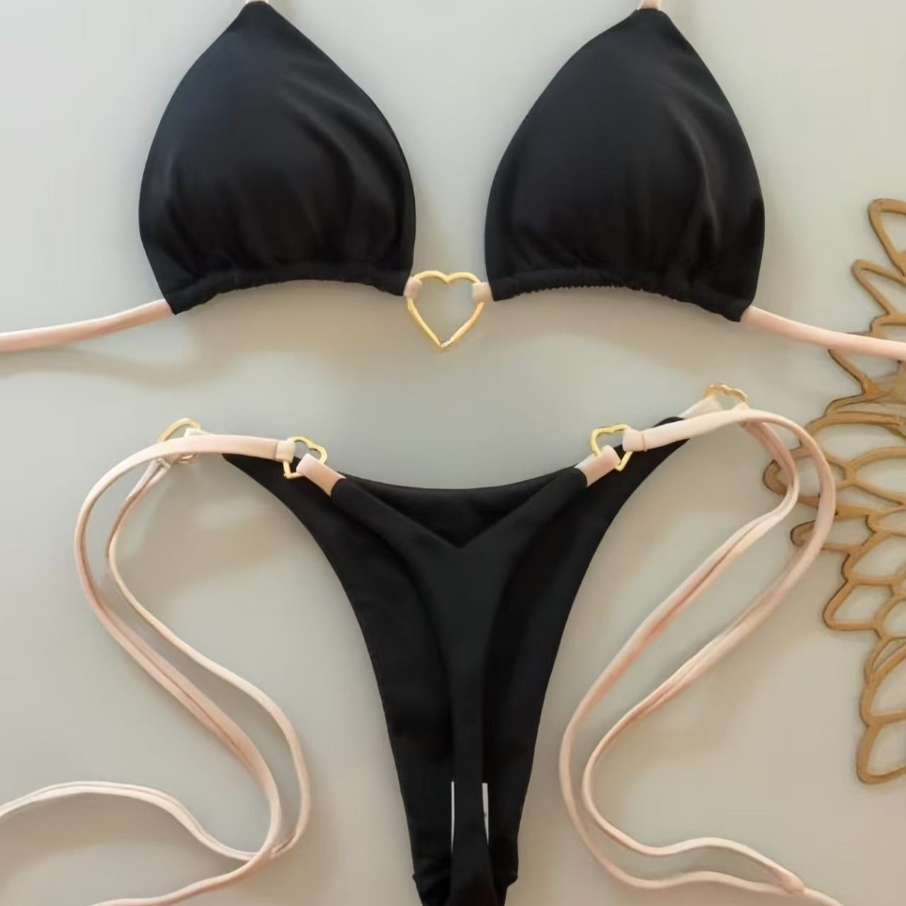 New Nylon Solid Color Love Bikini Suit