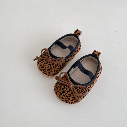 Spring And Autumn Infant Baby Girl Soft Bottom Toddler Shoes Hu Die Knot Leopard Print Round Toe Shoes
