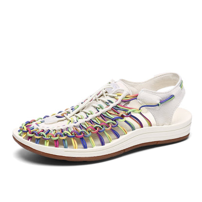 Fashion Woven Sandals Women Men Drawstring Tie Roman Shoes Summer (Available)