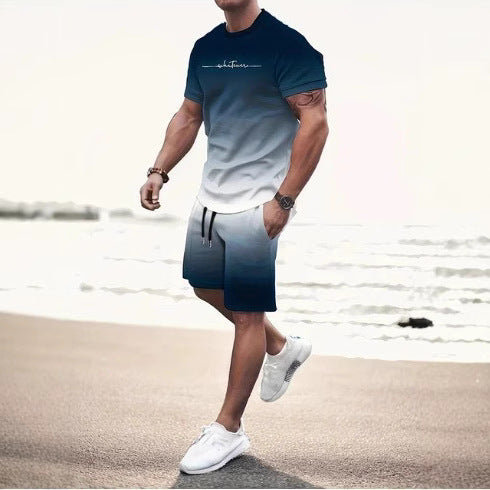 Summer Fashion Trend 3D Digital Printing Men's Short Sleeve Shorts Suit (  (Available)