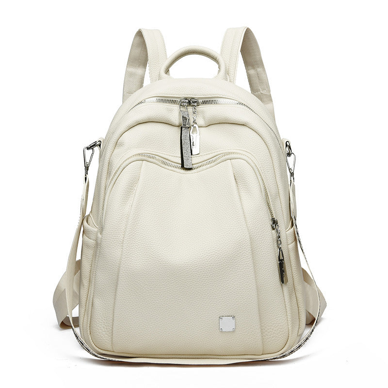 Large Capacity Soft Leather Student Backpack Trendy Travel Bag