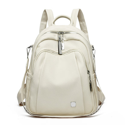 Large Capacity Soft Leather Student Backpack Trendy Travel Bag