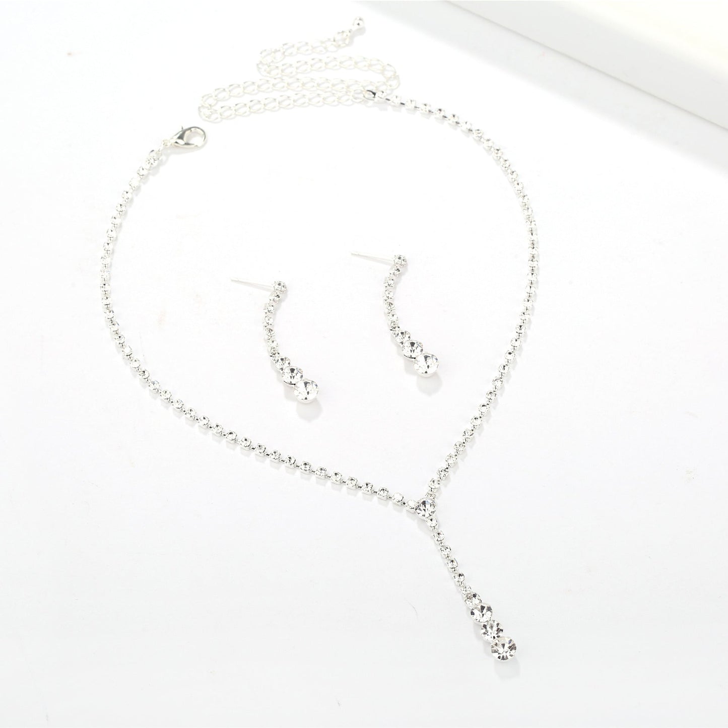 Silver Water Drop Necklace Earrings Two-piece Set Combination  (Available)