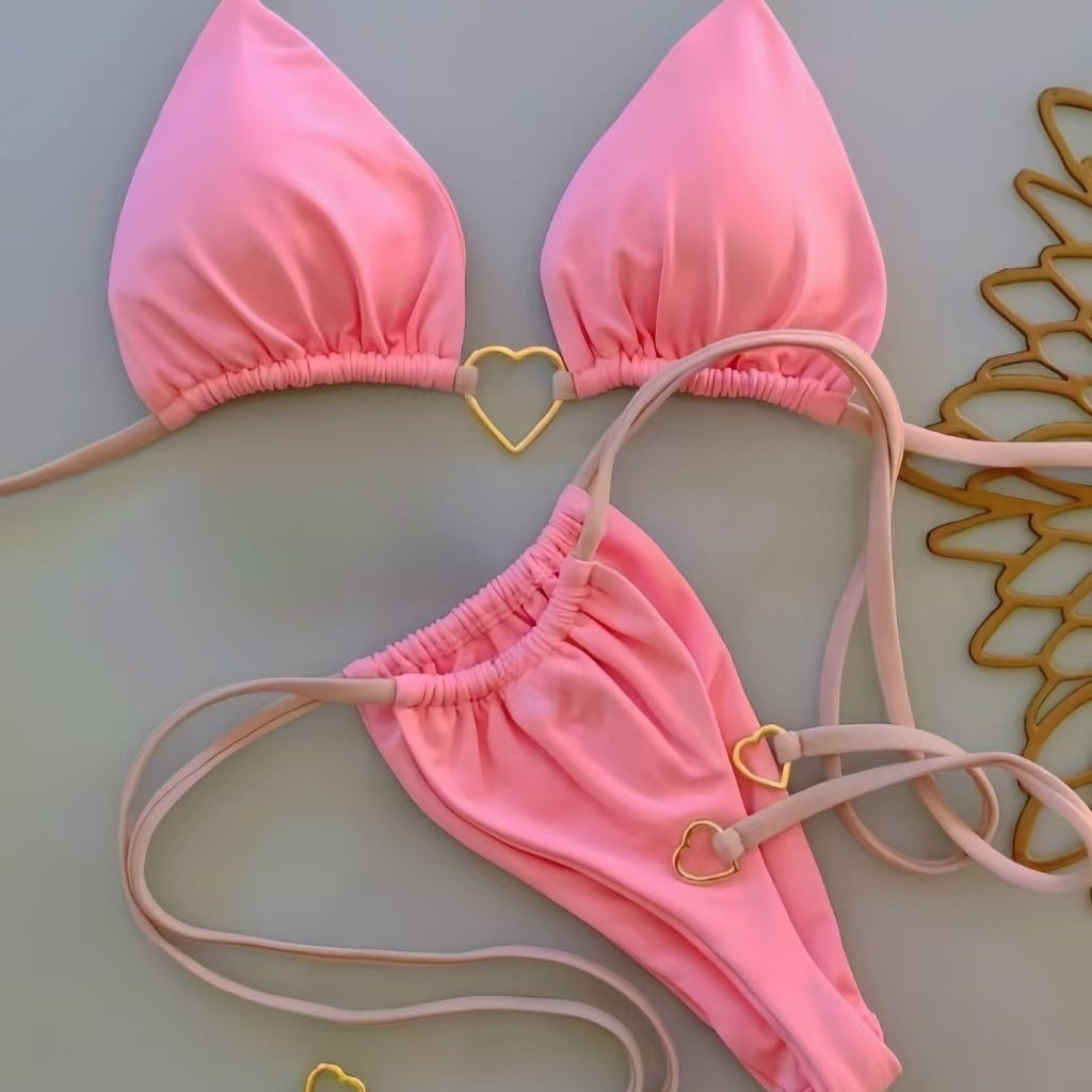 New Nylon Solid Color Love Bikini Suit