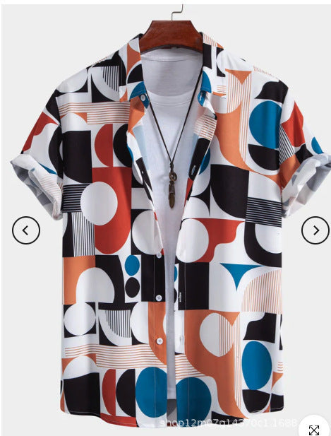 Fashion Men's Art Printed Short Sleeve Shirt   (Available)